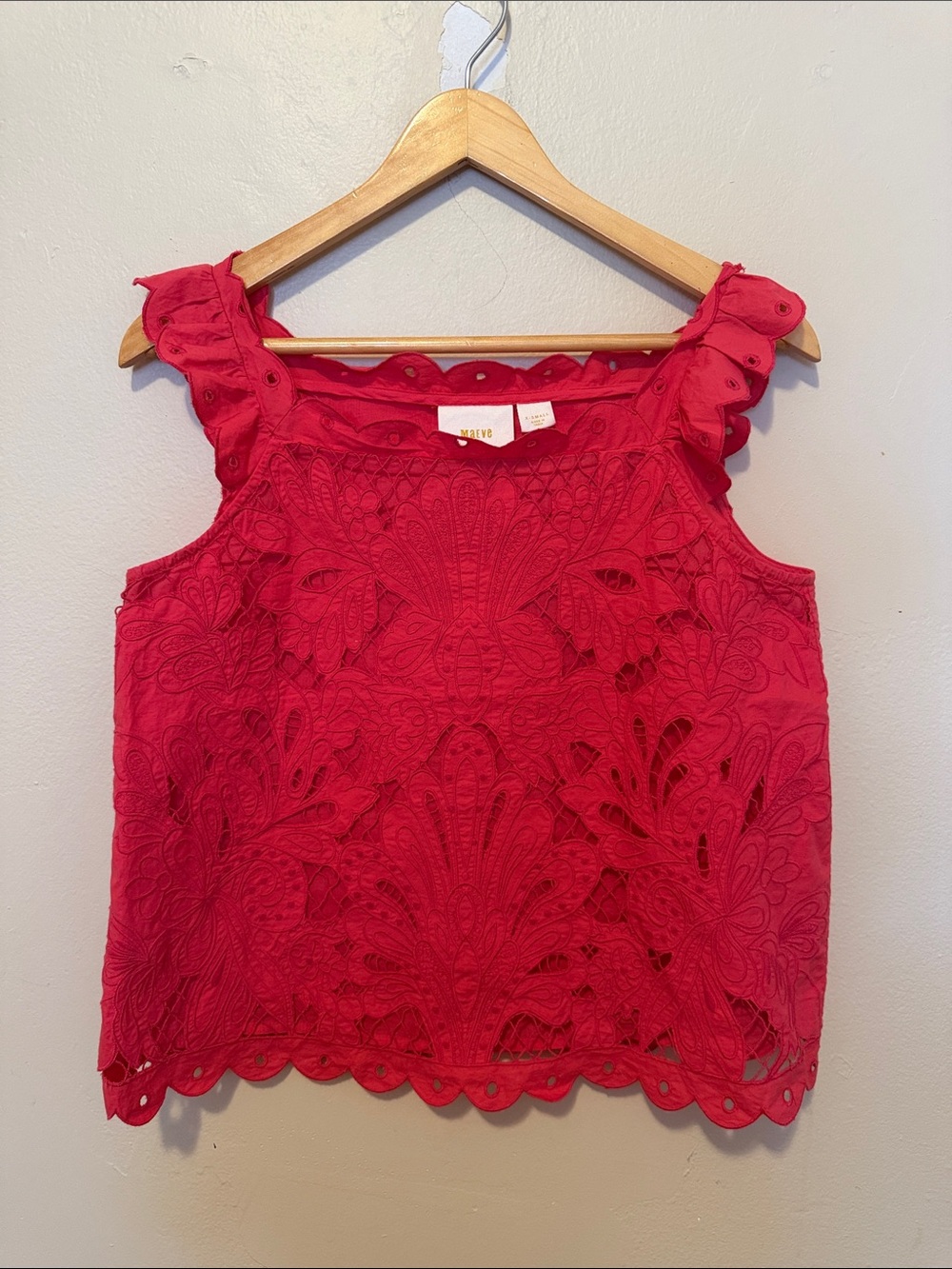 Maeve Red Lace Eyelet Tank with Ruffled Straps